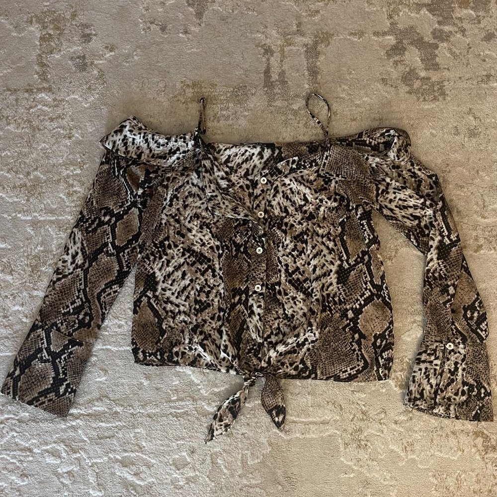 Brown SnakeSkin Print Off Shoulder Top